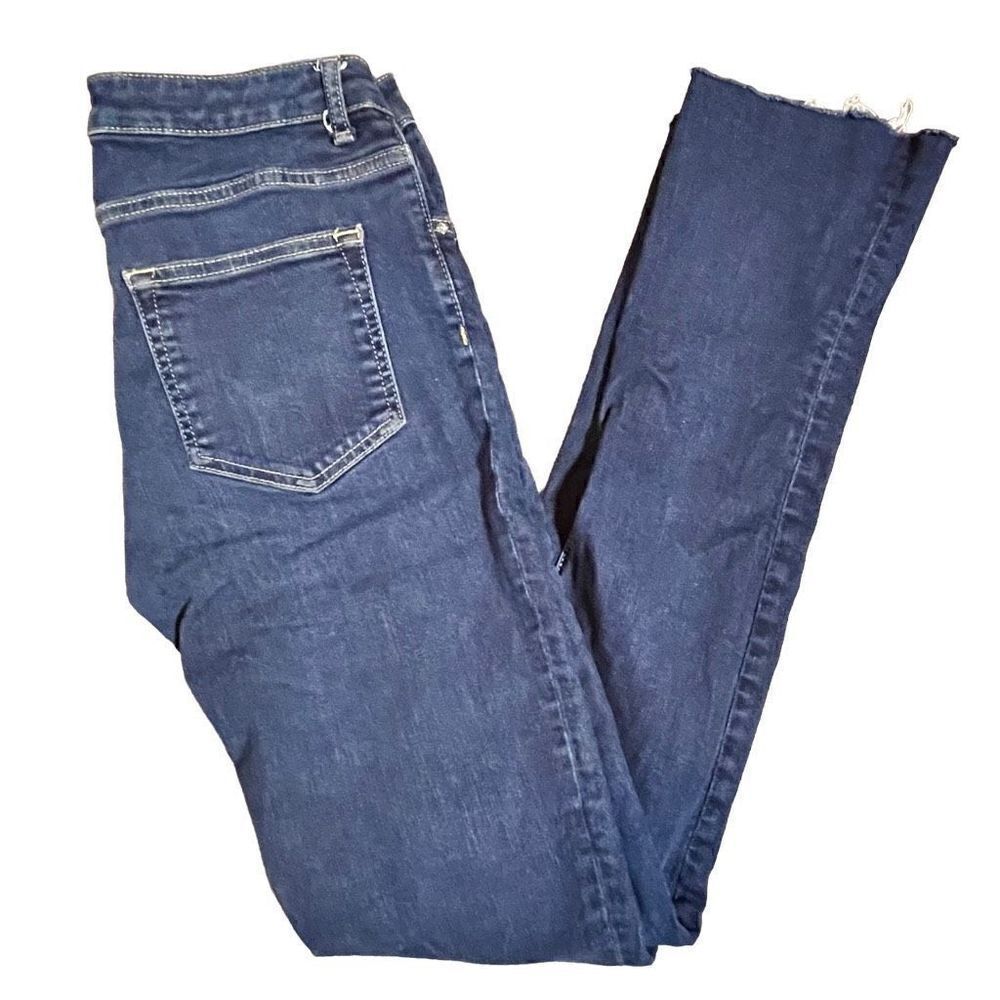 Zara Womens Denim Jeans Medium Rise Skinny Distress Hem Blue Wash 6